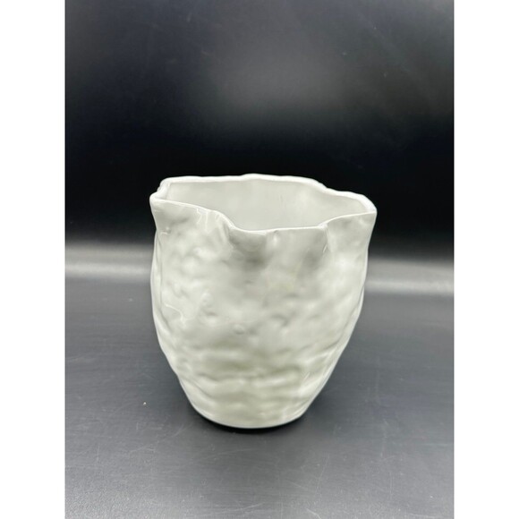 White Ceramic Kasper Vase Plant Pot Planter hammered details curved opening - Picture 3 of 7